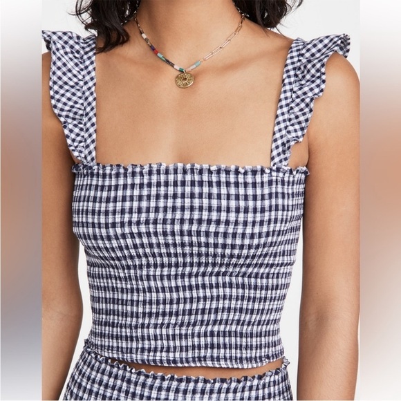 Revolve Peixoto Mariel Plaid Smocked Top - Picture 1 of 7